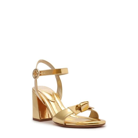 ALEXANDRE BIRMAN Womens Gold Clarita Almond Toe Flare Leather Heeled Sandal 37